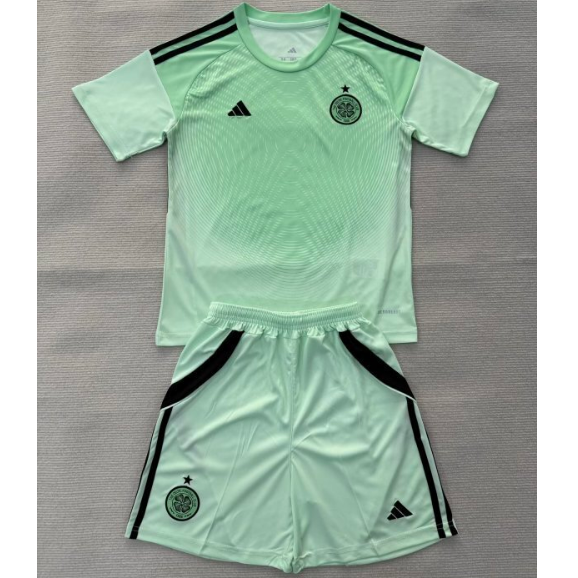 Celtic 2025/26 Goalkeeper Kids Green Soccer Jersey Kit Children Shirt + Shorts