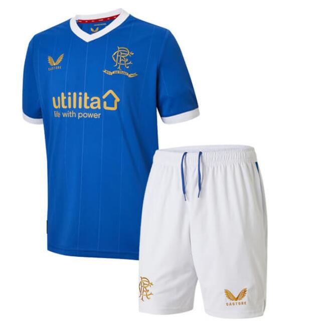 Glasgow Rangers 2021/22 Home Kids Soccer Jersey Kit Children Shirt + Shorts