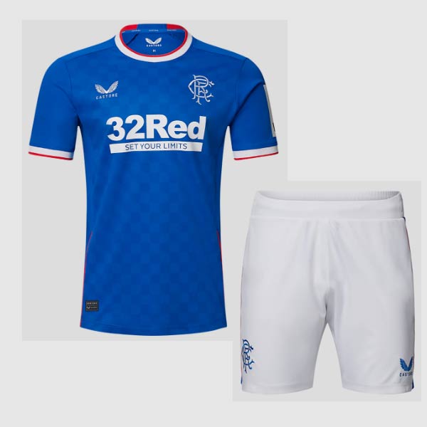 Glasgow Rangers 2022/23 Home Kids Soccer Jersey Kit Children Shirt + Shorts