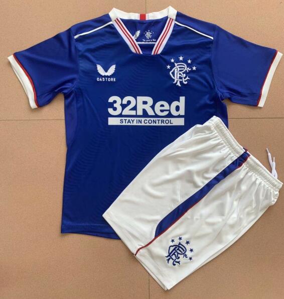 Glasgow Rangers 2020/21 Home Kids Soccer Jersey Kit Children Shirt + Shorts