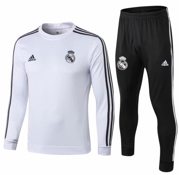 Real Madrid 2018/19 White O'Neck Training Suit (Sweat Shirt+Trouser)