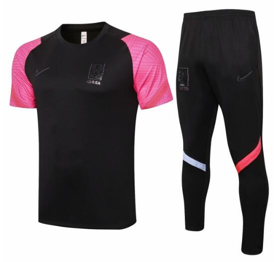 Korea 2020 Black Pink Short Sleeved Training Suit (Shirt+Trouser)