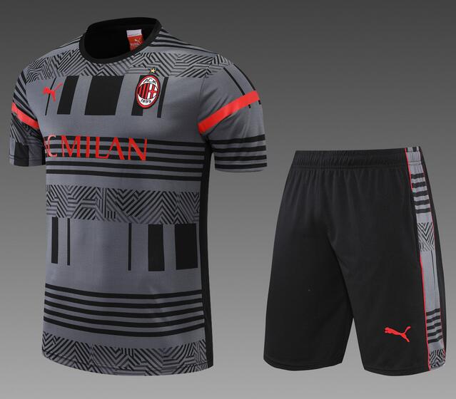 AC Milan 2022/23 Black Grey Training Uniforms (Shirt+Shorts)