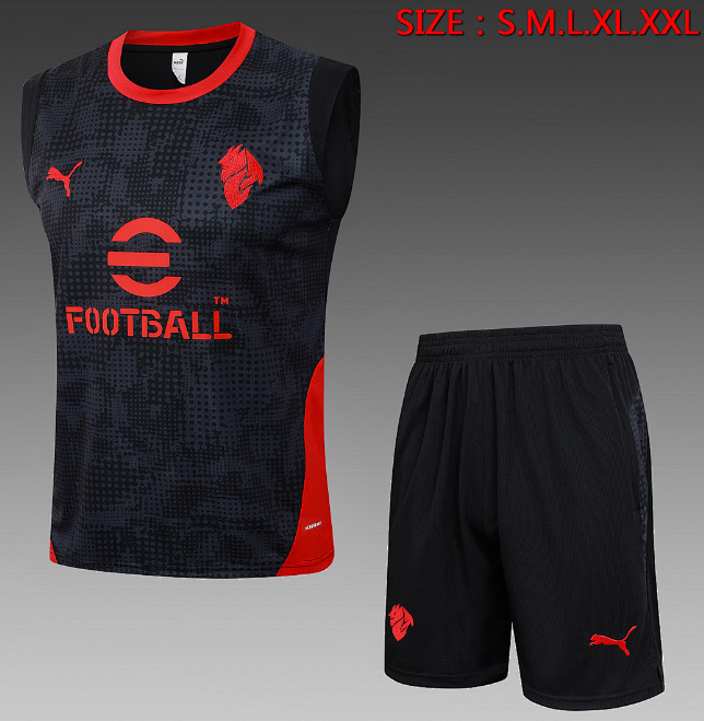 AC Milan 2025/26 Black Training Uniforms (Vest Shirt+Shorts)
