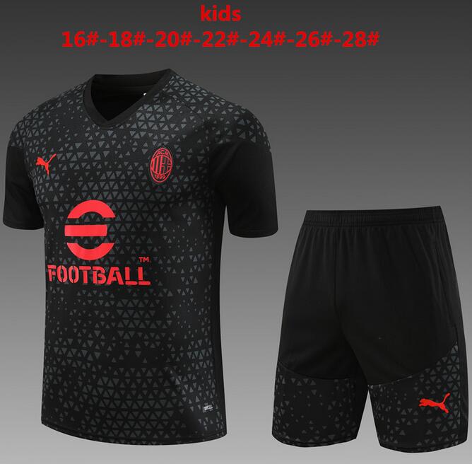 Kids AC Milan 2023/24 Black Training Uniforms (Shirt+Shorts)
