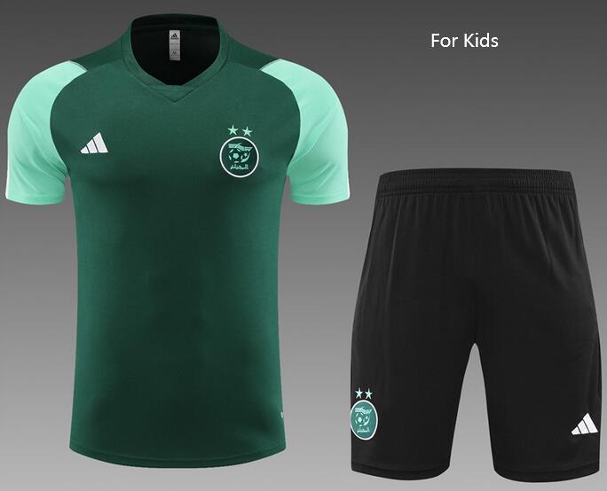Kids Algeria 2023/24 Green Training Uniforms (Shirt+Shorts)