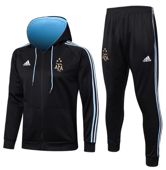 Argentina 2022 World Cup Three Stars Black Training Suit (Hoodie Jacket+Trouser)