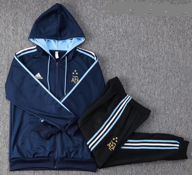 Argentina 2022 World Cup Three Stars Royal Blue Training Suit (Hoodie Jacket+Trouser)