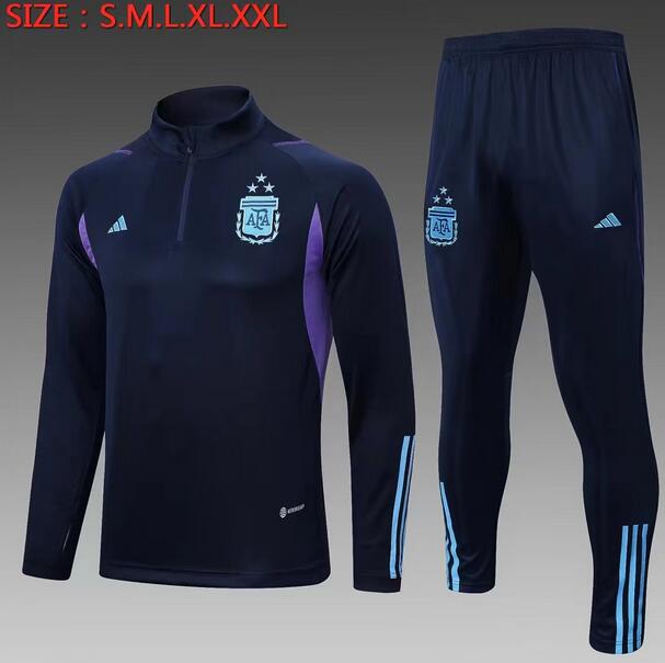 Argentina 2022 World Cup Three Stars Navy Training Suit (Sweatshirt+Trouser)