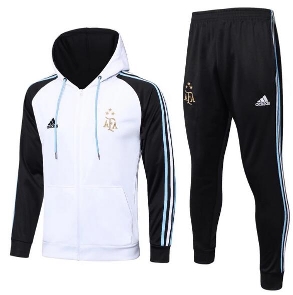 Argentina 2022 World Cup Three Stars White Training Suit (Hoodie Jacket+Trouser)