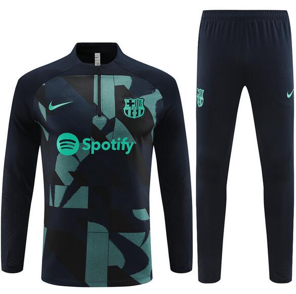 Barcelona 2023/24 Navy Green Training Suits (Sweatshirt+Trouser)