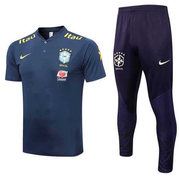 Brazil 2022 World Cup Navy Polo Suit (Shirt + Trouser)
