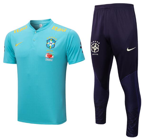 Brazil 2022 World Cup Blue Polo Suit (Shirt + Trouser)