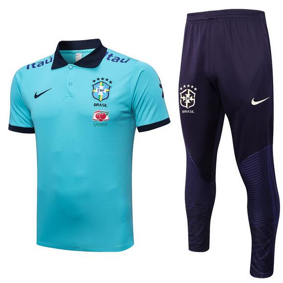 Brazil 2022 World Cup Sky Blue Polo Suit (Shirt + Trouser)