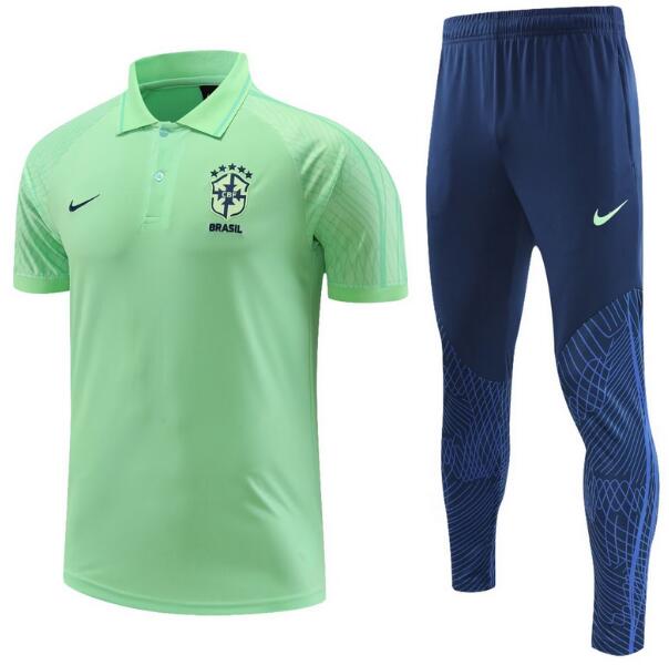 Brazil 2022 World Cup Light Green Polo Suit (Shirt + Trouser)