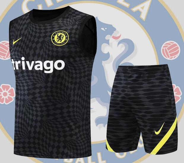 Chelsea 2022/23 Black Yellow Training Vest Uniforms (Shirt+Shorts)
