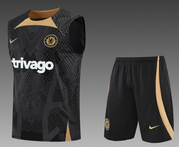 Chelsea 2022/23 Black Training Vest Uniforms (Shirt+Shorts)