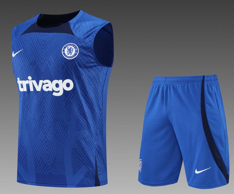 Chelsea 2022/23 Blue Navy Training Vest Uniforms (Shirt+Shorts)