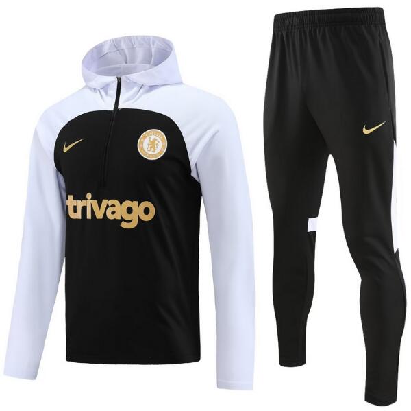 Chelsea 2023/24 White Black Training Suits (Hoodie Top+Trousers)