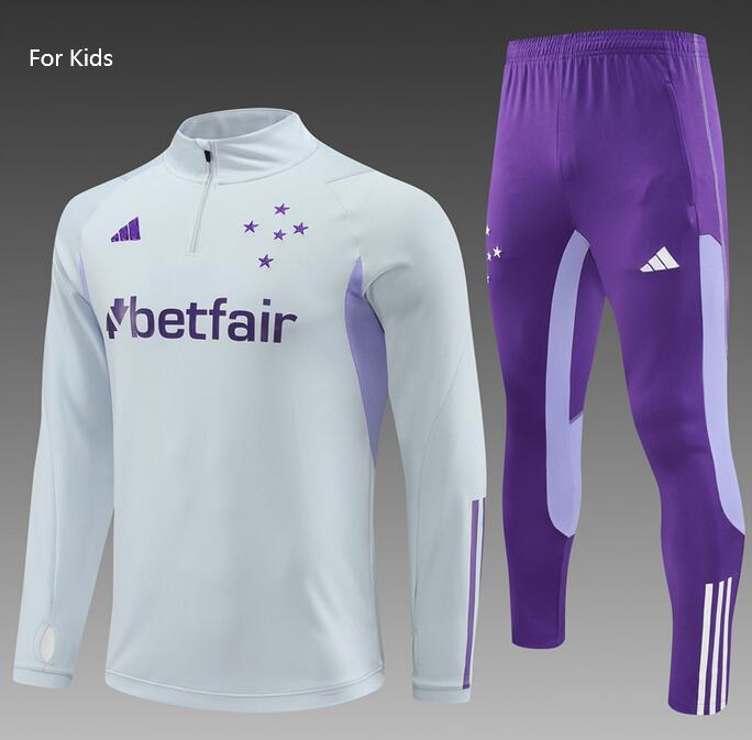 Kids Cruzeiro 2023/24 Light Grey Training Suits (Sweatshirt+Trouser)