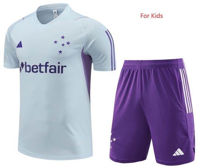 Kids Cruzeiro 2023/24 Light Grey Training Uniforms (Shirt+Shorts)