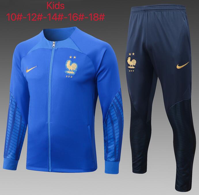 Kids France 2022/23 Blue Training Suits (Jacket+Trouser)