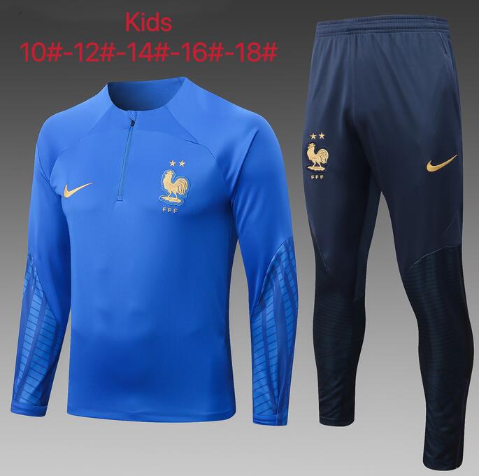Kids France 2022/23 Blue Training Suits (Sweatshirt+Trouser)