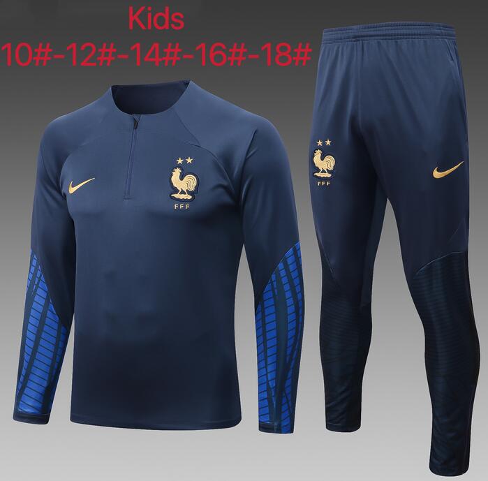 Kids France 2022/23 Navy Training Suits (Sweatshirt+Trouser)