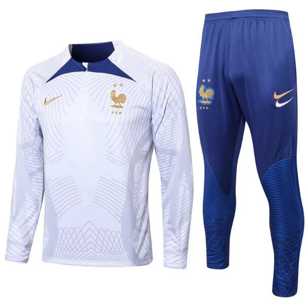 France 2022 World Cup White Blue Training Suit (Sweatshirt+Trousers)