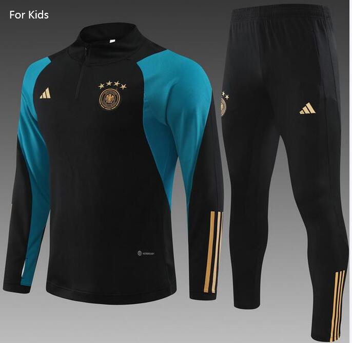 Kids Germany 2023/24 Black Green Training Suits (Sweatshirt+Trouser)