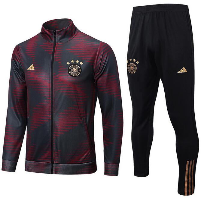 Germany 2022 World Cup Black Red Full Zipper Training Suit (Jacket+Trousers)