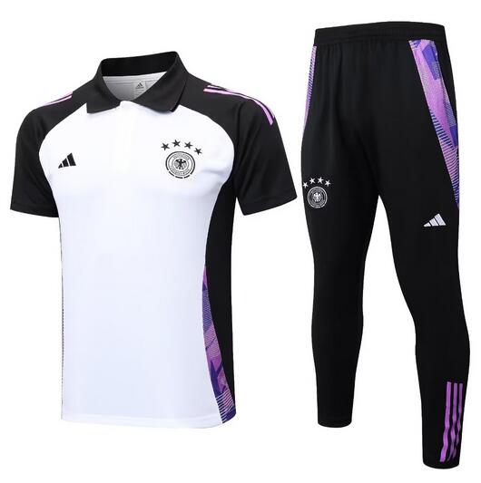 Germany 2024 Euro Cup White Black Polo Kit (Shirt+Trouser)
