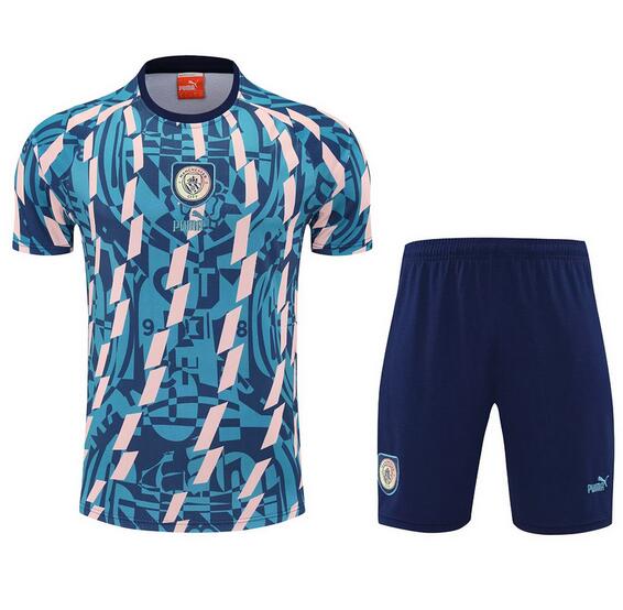 Manchester City 2025/26 Blue Beige Training Uniforms (Shirt+Shorts)