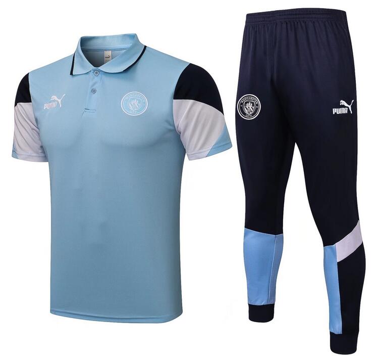 Manchester City 2021/22 Blue Polo Suit (Shirt+Trouser)