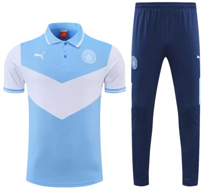 Manchester City 2022/23 Blue White Polo Suits (Shirt+Trouser)