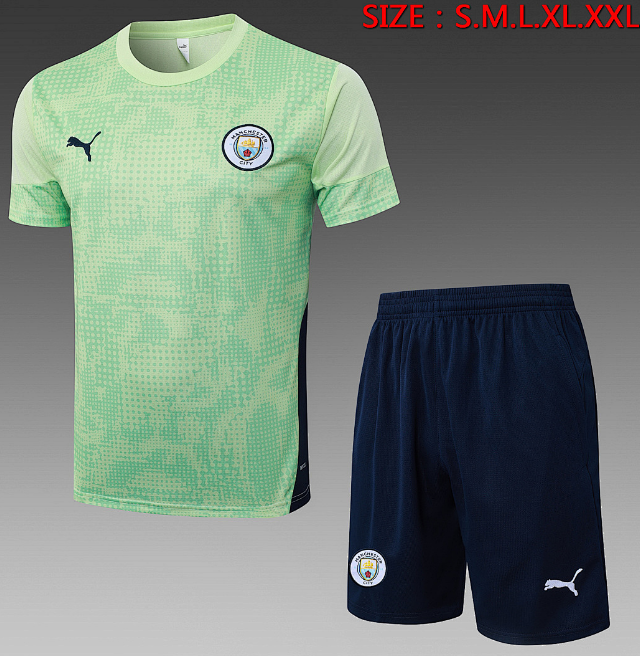 Manchester City 2025/26 Green Training Uniforms (Shirt+Shorts)