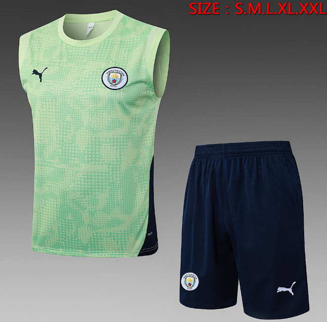Manchester City 2025/26 Green Training Uniforms (Vest Shirt+Shorts)