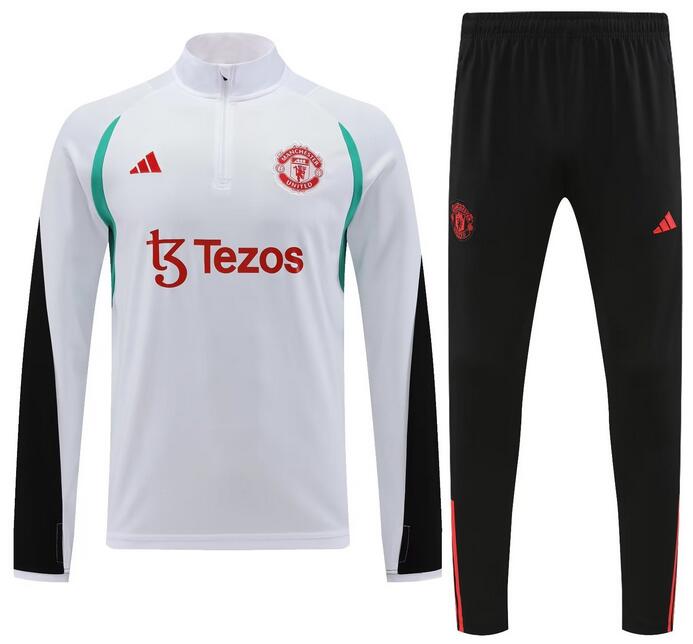 Manchester United 2023/24 White Black Training Suit (Sweatshirt+Trouser)