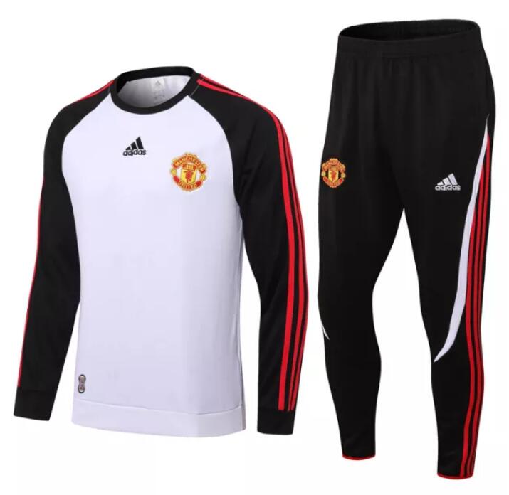 Manchester United 2021/22 White Black Training Suit (Sweatshirt+Trouser)