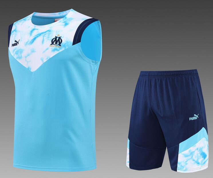 Marseilles 2022/23 Blue White Training Vest Uniforms (Shirt+Shorts)