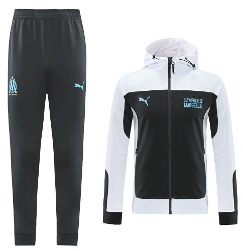 Marseilles 2021/22 White Black Training Suit (Wind Hoodie Jacket+Trouser)