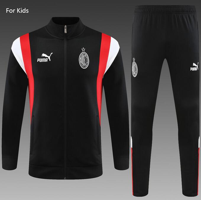Kids AC Milan 2023/24 Black Training Suits (Jacket+Trouser)