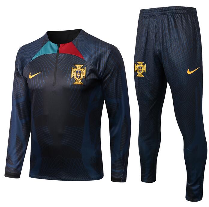 Portugal 2022 World Cup Black Drawing Training Suits (Sweatshirt+Trouser)