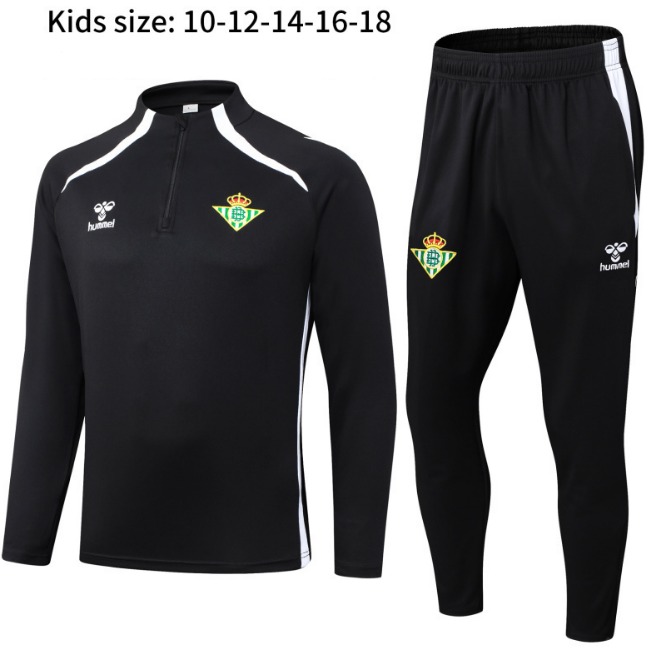 Real Betis 2025/26 Kids Black Training Suits (Sweatshirt+Trouser)