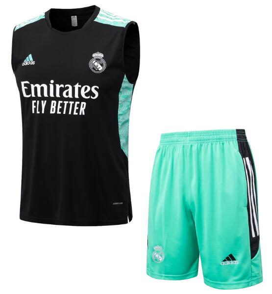 Real Madrid 2022/23 Black Green Training Vest Uniforms (Shirt+Shorts)