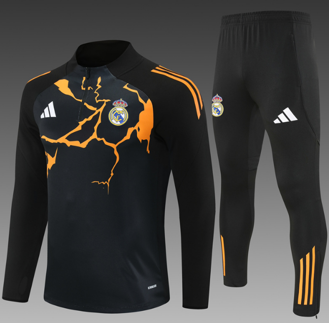 Real Madrid 2025/26 Black Orange Training Suit (Sweatshirt+Trouser)