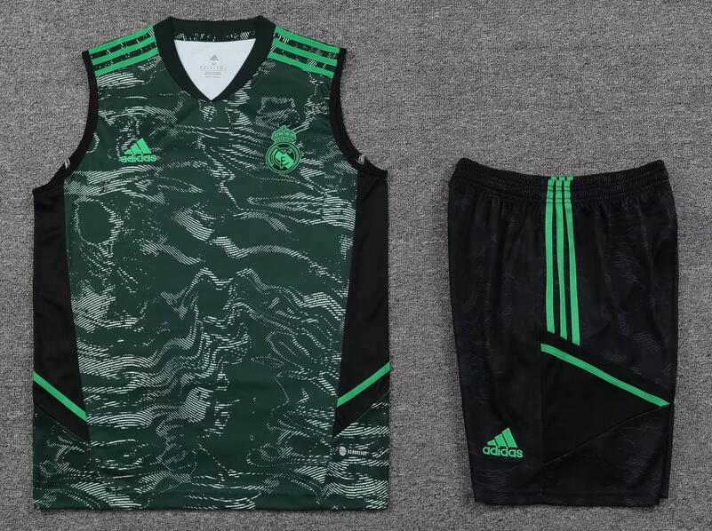 Real Madrid 2022/23 Green Black Training Vest Uniforms (Shirt+Shorts)