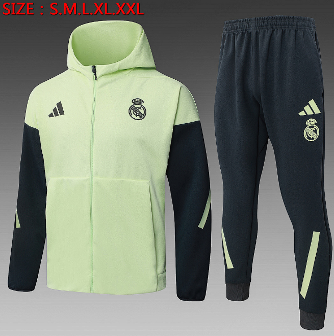 Real Madrid 2025/26 Light Green Training Suit (Hoodie Jacket+Trouser)