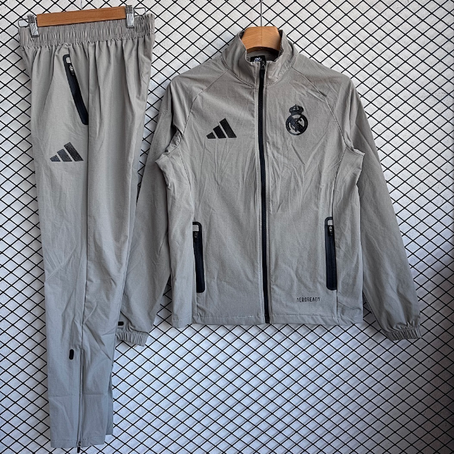 Real Madrid 2025/26 Grey Training Suit (Windbreaker Jacket+Trouser)