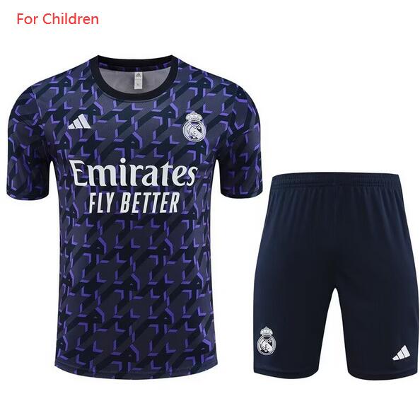 Kids Real Madrid 2023/24 Dark Blue Training Uniforms (Shirt+Shorts)